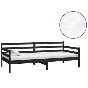 Sofá Cama Con Colchón Madera De Pino Maciza Negro 90x200 Cm