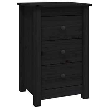 Mesita De Noche Madera Maciza De Pino Negro 40x35x61,5 Cm