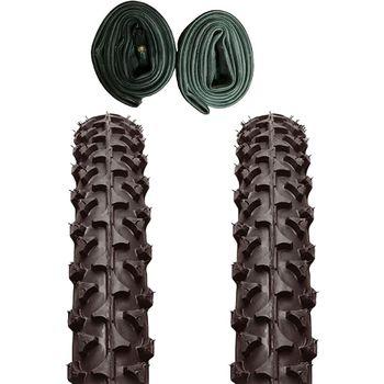 Cubierta MTB 26X1.95 Negro + 2 cámaras de Aire de 26 con válvula AV  (Gorda/Moto) / Neumático rígido MTB 26X1.95