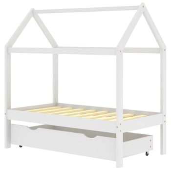 Estructura De Cama Infantil Y Cajón Madera Pino Blanca 70x140cm