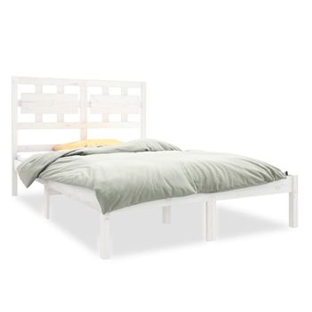 Estructura De Cama Doble Pequeña Madera Maciza Blanca 120x190cm