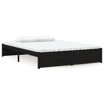 Estructura De Cama Doble Madera Maciza Negra 135x190 Cm