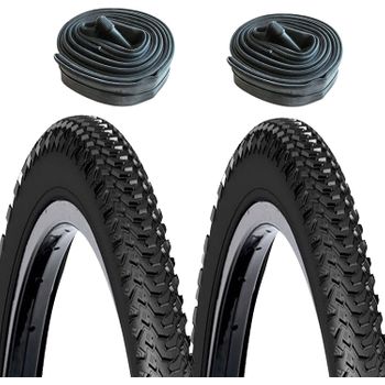 2 Cubiertas Mtb 26x2.00 Negro + 2 Cámaras De Aire De 26" Con Válvula Av (gorda/moto)