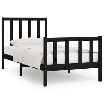 Estructura De Cama Madera Maciza Negro 90x200 Cm