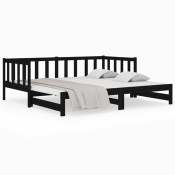 Sofá Cama Extraíble Madera Maciza De Pino Negro 2x(80x200) Cm