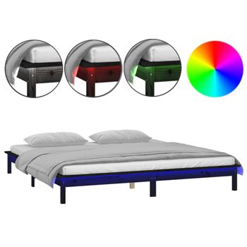 Estructura De Cama Con Led Madera Maciza Negro 140x190 Cm