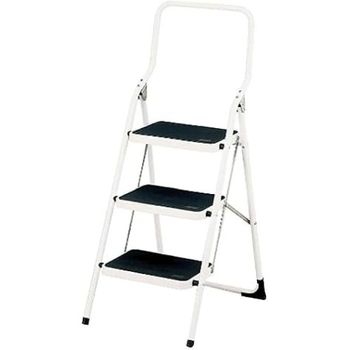 Escalera Doméstica 3 Peldaños, Acero, Peldaños Anchos Antideslizantes, Soporta 150 Kg. Blanco, Keroppa