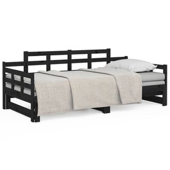 Sofá Cama Extraíble Madera Maciza De Pino Negro 2x(90x200) Cm