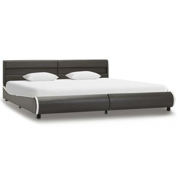 Estructura Cama Y Led Cuero Sintético Gris Antracita 180x200 Cm