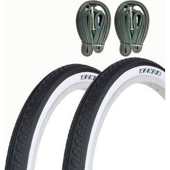 2 Cubiertas Bicicleta 26x1 1/2-650x35b (etrto De 37-584) Negro-blanco + 2 Cámaras Fv