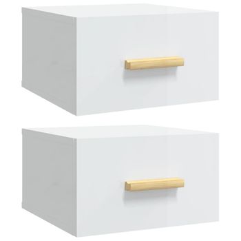 Mesitas De Noche De Pared 2 Uds Blanco Brillo 35x35x20 Cm