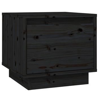 Mesita De Noche Madera Maciza De Pino Negro 35x34x32 Cm