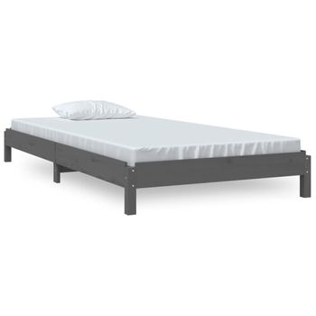 Cama Apilable De Madera Pino Maciza Gris 75x190 Cm