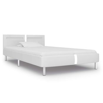 Estructura De Cama Con Led Cuero Sintético Blanco 90x200 Cm