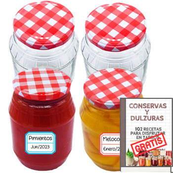 4 Tarros De Cristal De 1000ml Con Tapas Herméticas + E-book Con 102 Recetas Para Conservas - Incluye Etiquetas