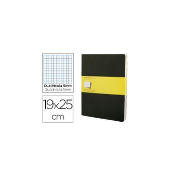 Libreta Moleskine Tapa Dura Cuadro 5 Mm 120 Hojas Con 16 Hojas Desmontables Color Negropack De 3 Unidades 190x250 Mm