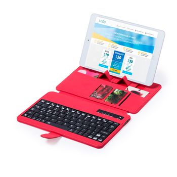 Mini Teclado Bluetooth Con Soporte Universal Y Funda De Color Rojo