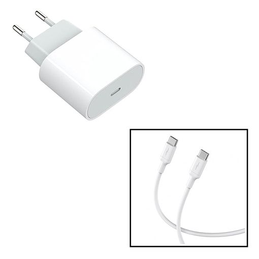 Kit Base Carregador Type C Fastcharge 20w + Cabo De Carga 60w 3.0a 1m Type  C - Type C Com Tecnologia Pd Lekus Para Apple Iphone 15 Pro Max - Branco con