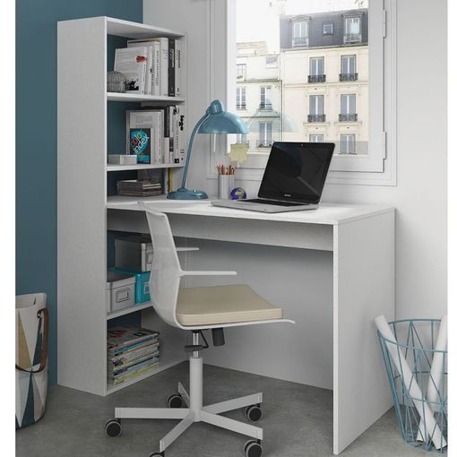 Escritorio Juvenil Duplo Con Estantería Color Blanco Y Roble Mesa Estilo  Moderna Mueble 144x120x53cm con Ofertas en Carrefour