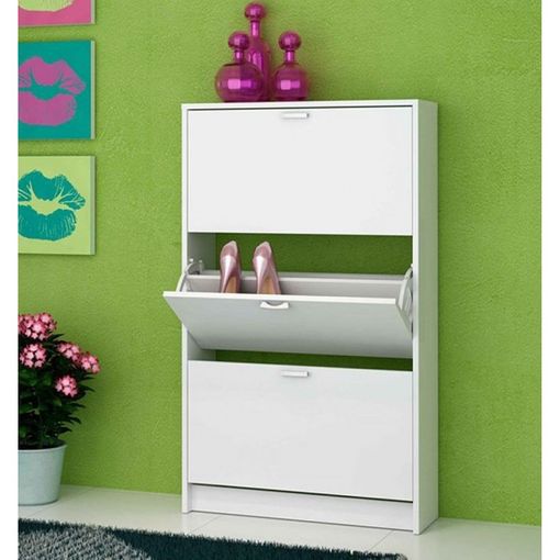 Zapatero 3 Puertas Blanco Brillo Porcuna 61 Cm(ancho) 113 Cm(altura) 25  Cm(fondo) con Ofertas en Carrefour