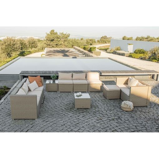 Conjunto Muebles Jardín Bahamas Sofá Triple Con Mesa Marrón