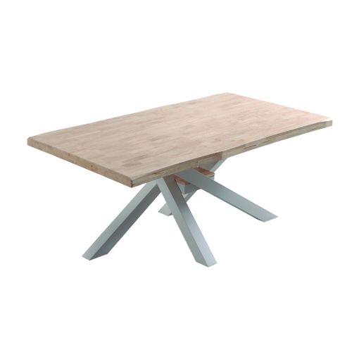 Mesa comedor rectangular con tapa en madera y pata con forma