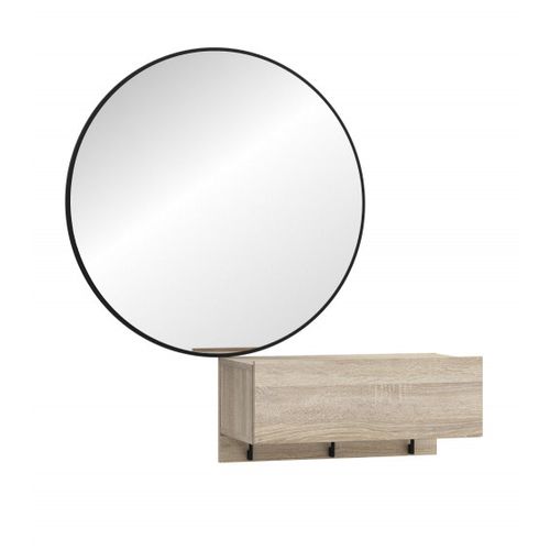 Mueble recibidor con cajón y espejo madera roble y blanco