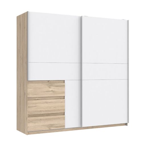 Armario de puertas correderas ropero blanco y madera 200cm