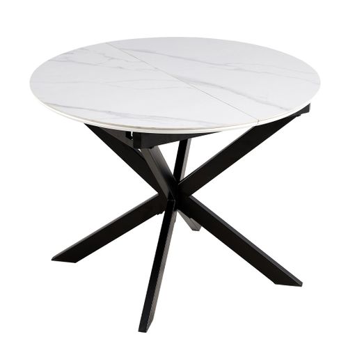 Mesa Redonda Extensible Tipo Libro Olimpo, Con Acabado Cerámico Y Patas  Metal Doble X, Blanco Y Negro con Ofertas en Carrefour