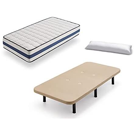 Cama Completa - Colchón Viscobrown Reversible + Somier Lama Ancha + 4 Patas  De 32cm + Almohada De Fibra, 90x190 Cm con Ofertas en Carrefour