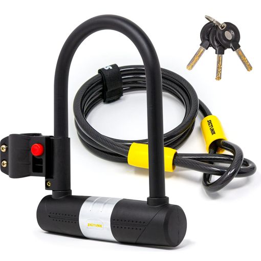 BIGLUFU Candado en U，U Lock Candado Bicicleta Acero Trenzado, Cierre de 12  mm de Grosor，antirrobo de Alta Seguridad，Soporte de Montaje Resistente y  Recubierto de Vinilo Flexible (2.1m/7ft,Amarillo ) - Swiss Cycles