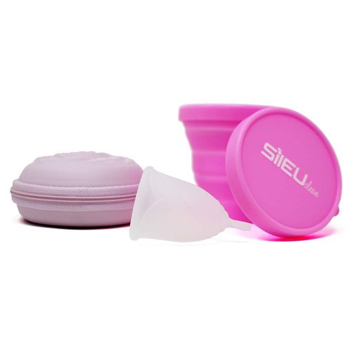Sileu Travel: Copa Menstrual Rose Talla L, Transparente + Esterilizador Plegable Rosa + Estuche 10 Cm, Rosa