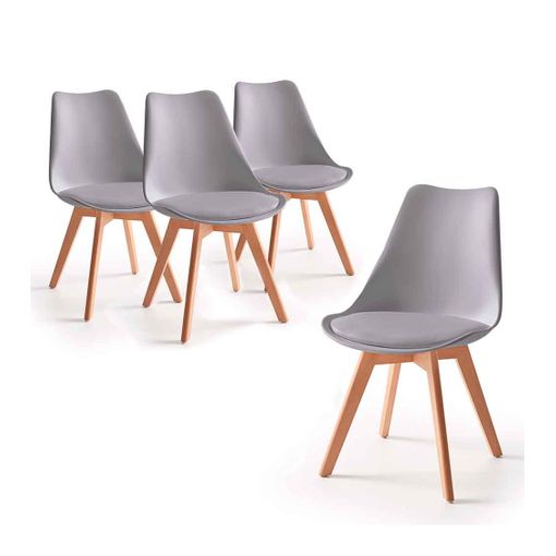 Pack 4 Sillas Nórdica, Silla Comedor Salón, Patas En Madera, Color Gris