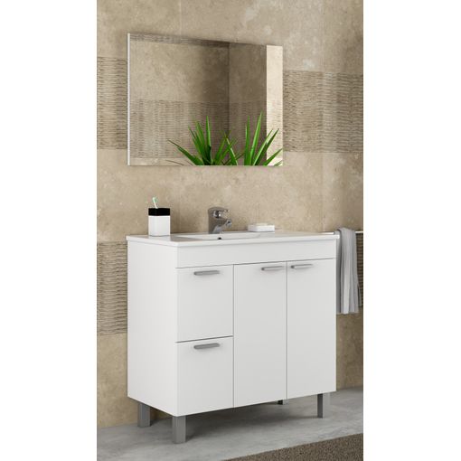 Armario baño Alise 2 puertas, Blanco brillo, 150 cm - Conforama