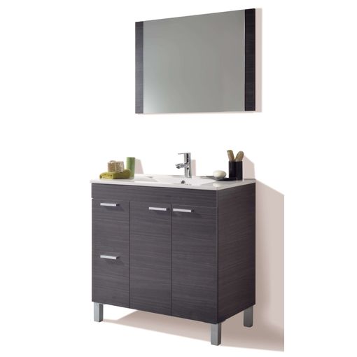 Pack Conjunto De Baño Mueble Con Espejo A Juego Lavamanos Cerámico +  Columna Color Gris Ceniza con Ofertas en Carrefour