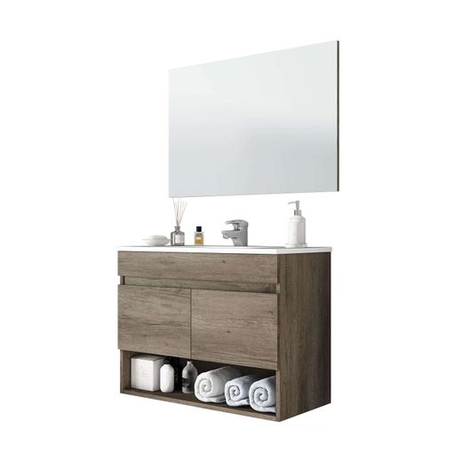 Pack muebles Cemento mueble baño espejo y columna (Incluye Lavabo