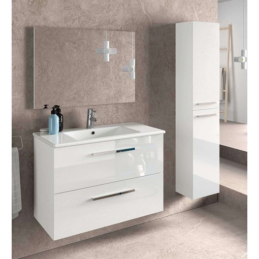 Juego De Mueble De Baño Lavabo Suspendido 2 Cajones, Espejo, Lavamanos De  Cerámica Y Columna Auxiliar De Aseo, Frontales Acabados En Blanco Brillo  con Ofertas en Carrefour