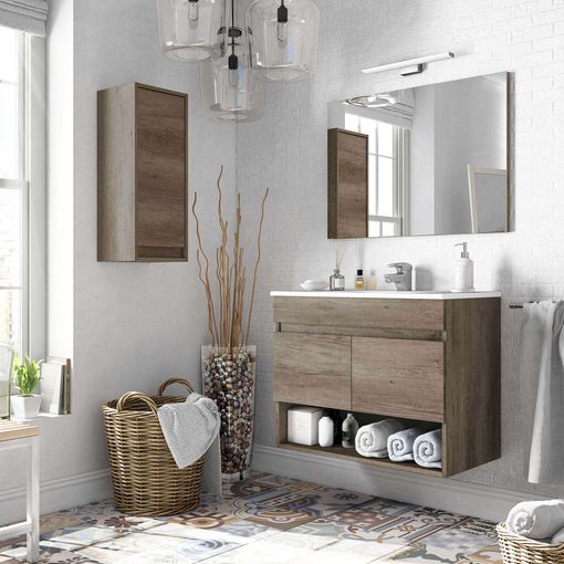 Mueble de baño o aseo con espejo a juego color gris ceniza