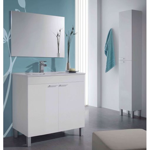 Pack Conjunto De Baño Mueble Con Espejo A Juego Lavamanos Cerámico +  Columna Color Gris Ceniza con Ofertas en Carrefour