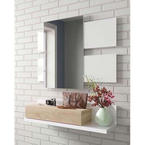 Mueble Recibidor Con Cajón Y Espejo Incluido Moderno Color Blanco Y Roble  75x29 Cm con Ofertas en Carrefour