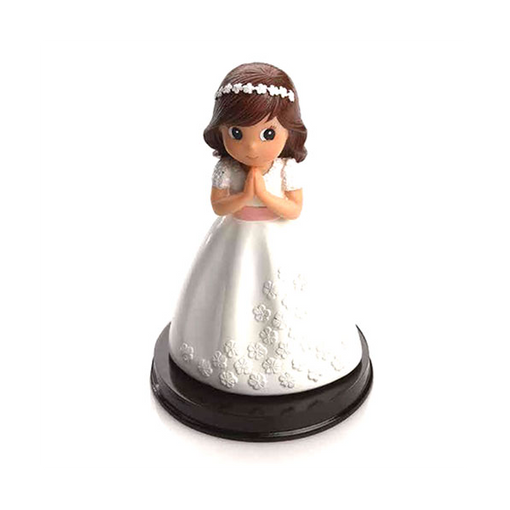 Figura tarta Niña Comunión fajín rosa