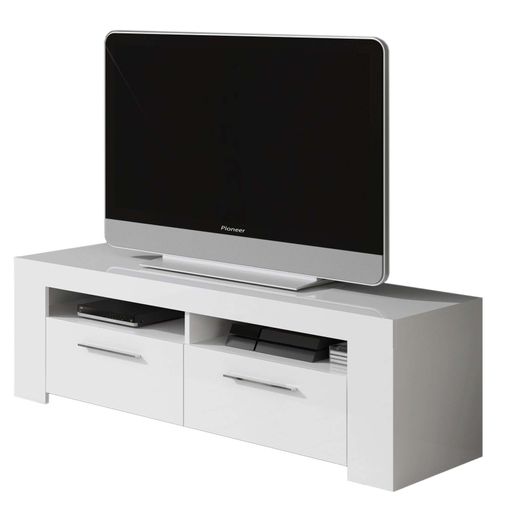 Mueble TV Visio Wh 2 puertas 2 cajones moderno 210cm blanco alto brillo