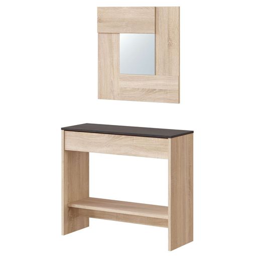 Mueble recibidor con cajón (60x35cm) y espejo (60x80cm) Blanco / Natural -  OTT