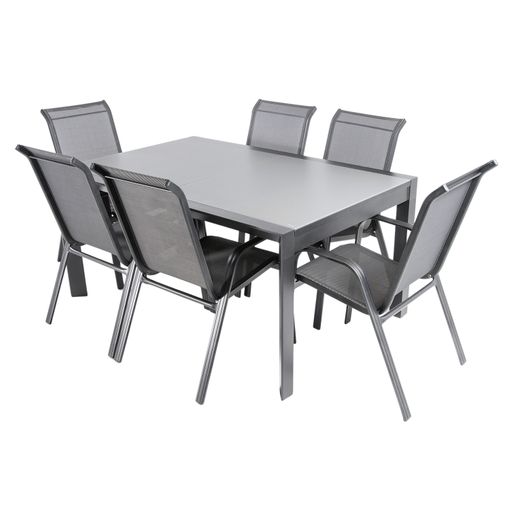 Conjunto mesa Laos y 6 sillas de aluminio y textilene