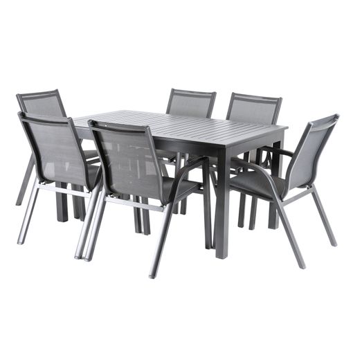 Conjunto De Muebles Para Jardín, Mesa Extensible 160/220 Y 6 Sillones  Apilables, Aluminio Color Antracita Y Cristal Color Taupé, con Ofertas en  Carrefour