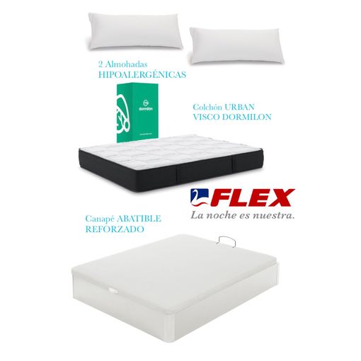 Pack Colchon Flex Dormilon Urban Visco Canape Abatible Reforzado Blanco 2 Almohadas Hipoalergenicas con Ofertas en Carrefour | Ofertas Carrefour Online