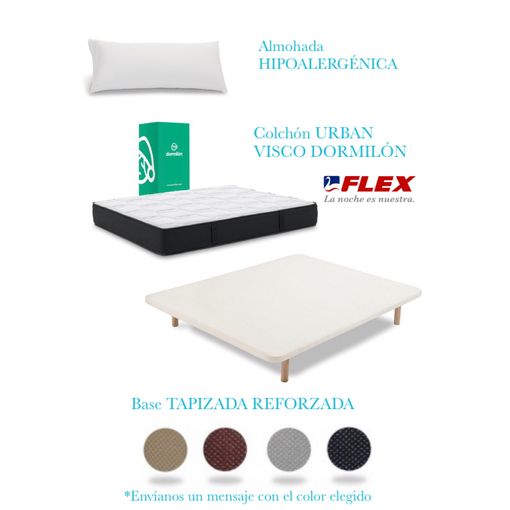 Pack Colchon Flex Dormilon Urban Visco 90x182 + Base Tapizada Reforzada +  Almohada Hipoalergenica con Ofertas en Carrefour