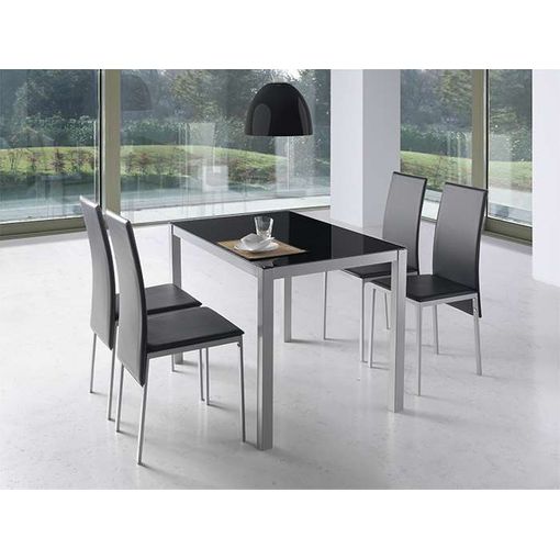 Pack Mesa Cristal + 4 Sillas Polipiel Comedor Saona Negro Ii