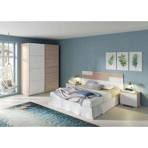 Pack Habitación Matrimonio Onix Blanco Y Roble Camas 150 Cm (cabecero+mesitas+armario)  con Ofertas en Carrefour