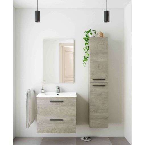 Mueble baño estilo industrial gris y roble con cajones